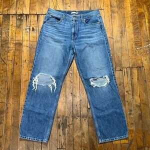 Levi's‎ Jeans Women's 32 Blue Denim Low Pro Straight Distressed Pocket Red Tab